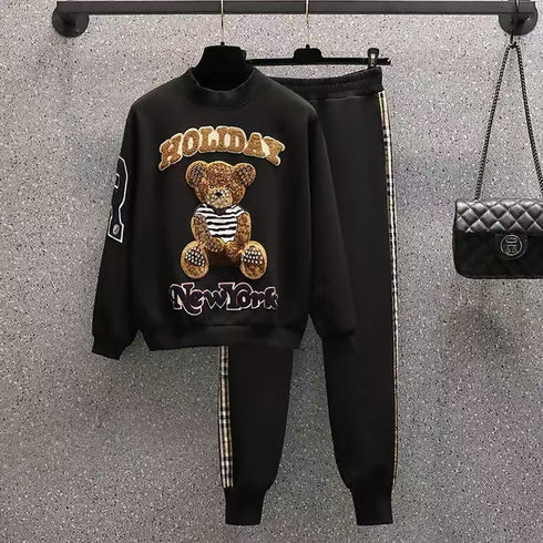 Pants Micro Bear Hoodie Casual Sports Suit